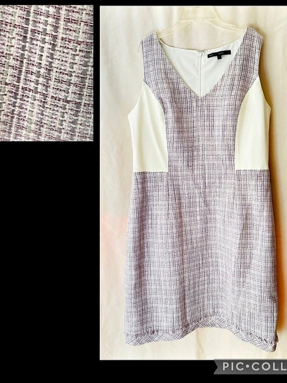 Tweed Cropped Fringe Sleeveless Dress Soft Grey/Cream & Maroon Weave Size 14